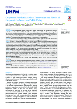 Corporate Political Activity - Taxonomies and Model of Corporate Influence on Public Policy